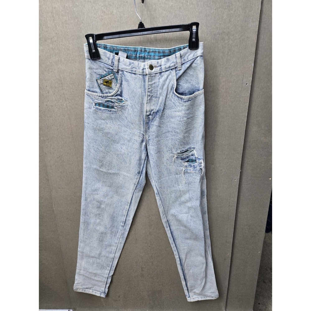 Vintage SKIDZ Jeans 31x34 Acid Wash Plaid Distressed Made USA 80s 90s